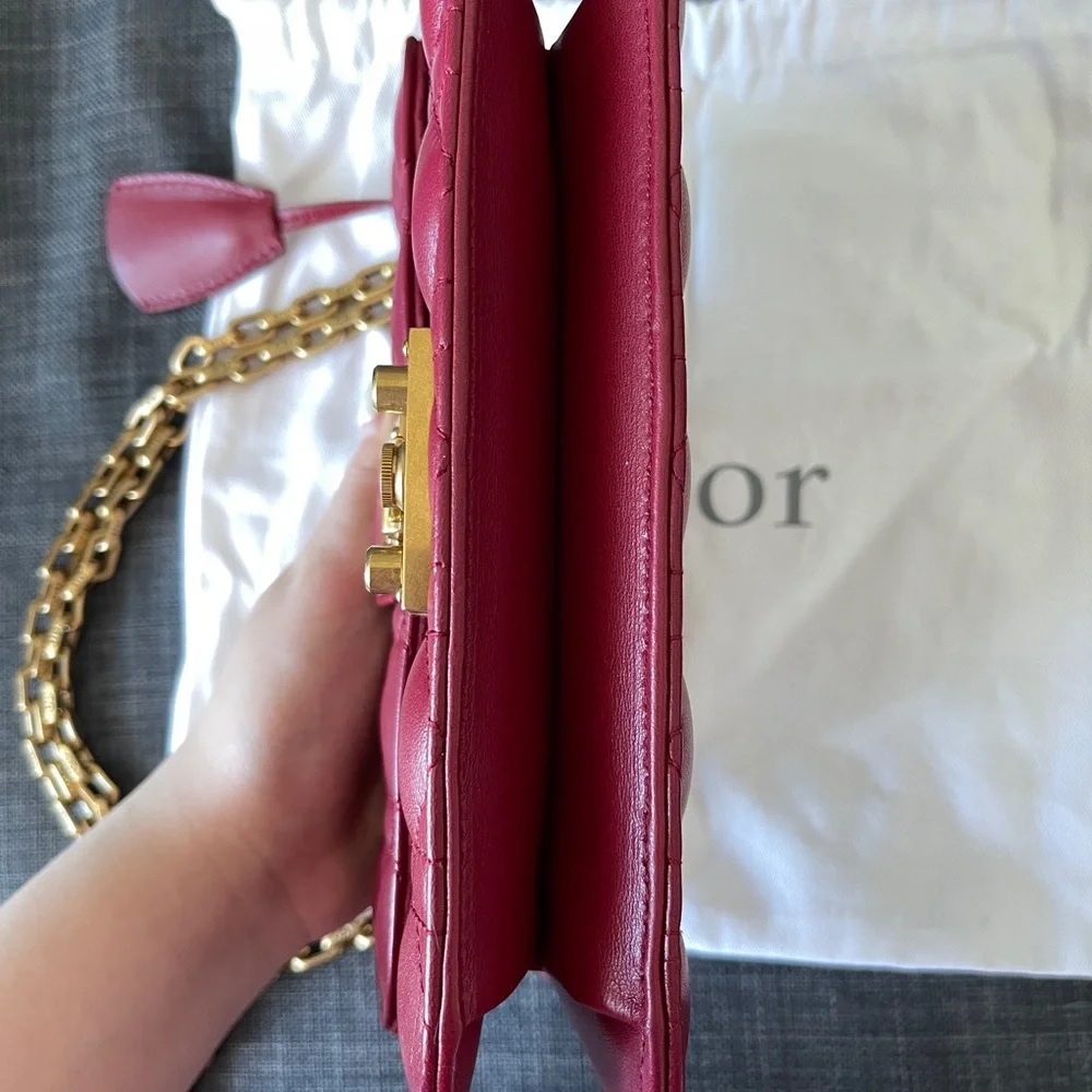 DIOR full set RED FUCHSIA QUILTED LAMBSKIN CANNAGE SMALL DIORADDICT FLAP BAG - Picture 9 of 10